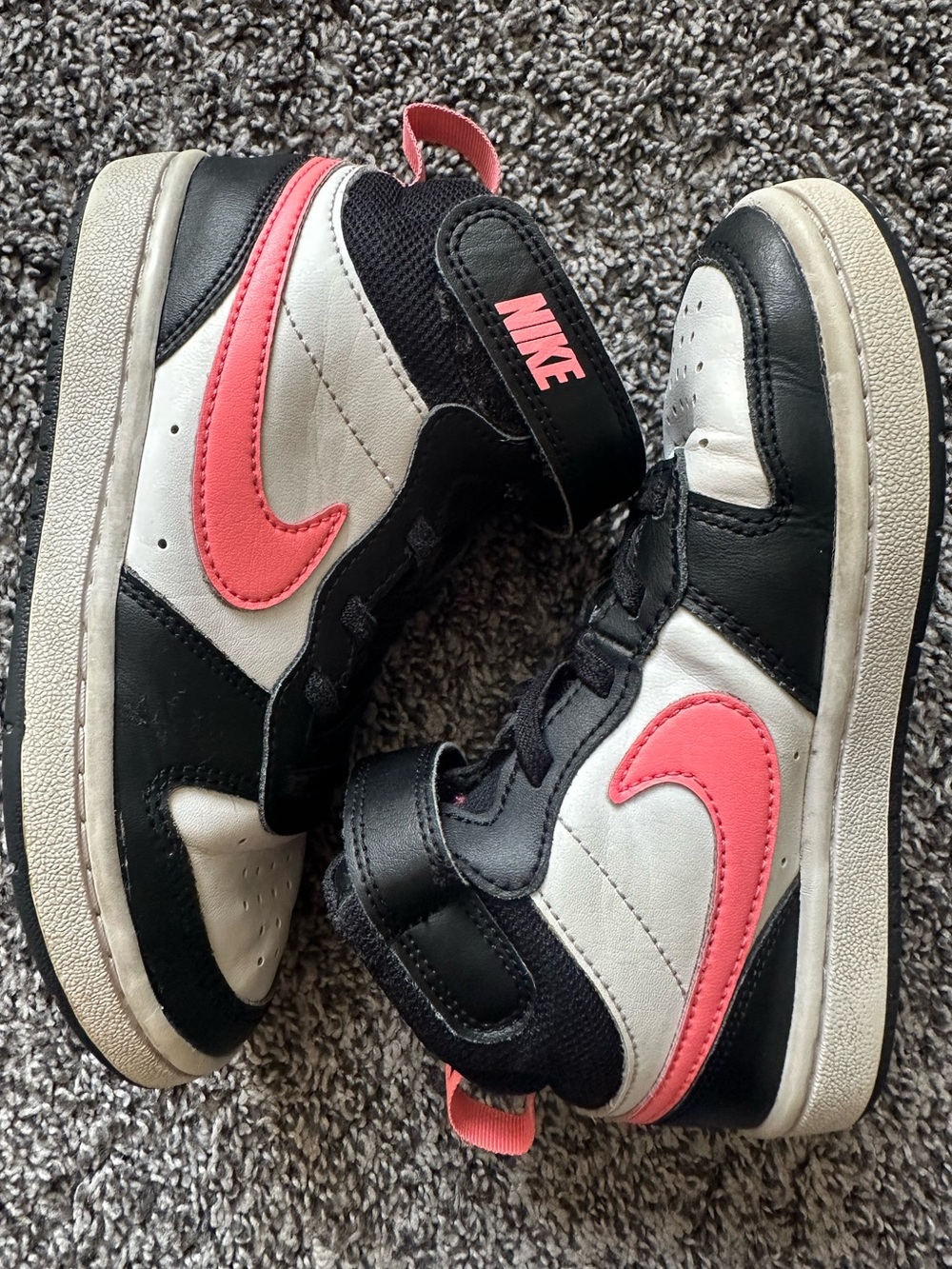 Nike Court Borough Mid 2 Girls Size 12  Sneakers in Pink, Black & White Easy On